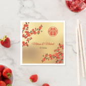 レッドさくらんぼ中国の金ゴールド結婚のカスタム スタンダードカクテルナプキン (インサイチュ)