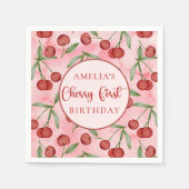 レッドさくらんぼ最初の誕生日ペーパーナプキン スタンダードカクテルナプキン (正面)