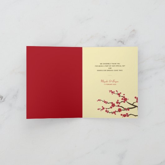 レッドさくらんぼ桜アエレガントジア結婚ズ サンキューカード (内部)