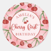 レッドさくらんぼ第1誕生日ステッカー ラウンドシール (正面)