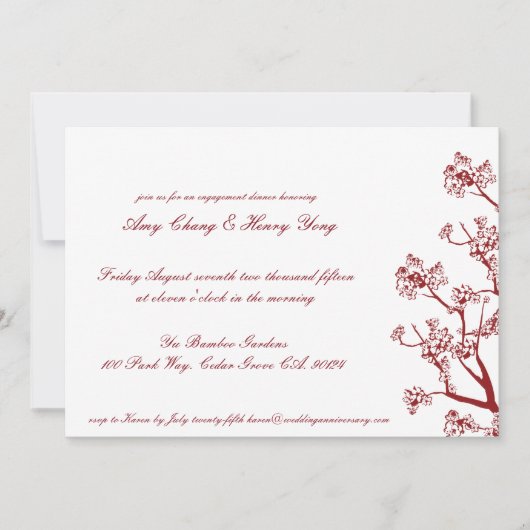 レッドさくらんぼ結婚花ズアニバーサリー招待状 招待状 (正面)