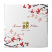 レッドさくらんぼ花エレガント中国の結婚式の引き出物 タイル (正面)