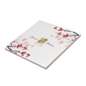 レッドさくらんぼ花エレガント中国の結婚式の引き出物 タイル (側面)