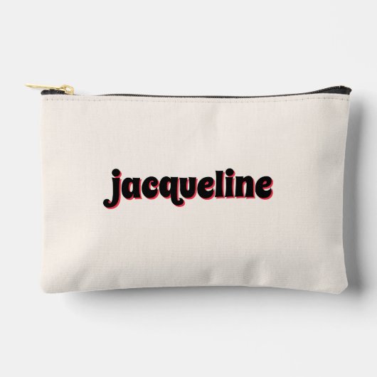 レッドさくらんぼ+ブラックカバナストライプラックスメイクアップ アクセサリーポーチ (正面)