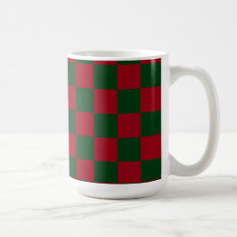 レッドとグリーンのクラシッククリスマス市松模様プリント コーヒーマグカップ