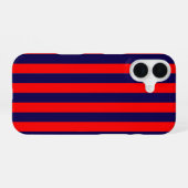 レッドとネイビーブルーの航海ストライプ iPhone 16ケース (裏面横)
