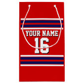 レッドとネイビーホワイトストライプズのチームジャージー スモールペーパーバッグ (裏面)