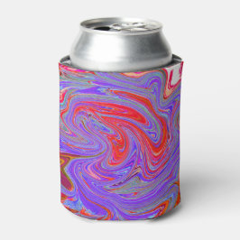 レッドとパープルのグルービーな抽象的レトロアート 缶クーラー
