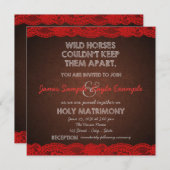 レッドとブラウンのカントリーウエディング 招待状 (正面/裏面)