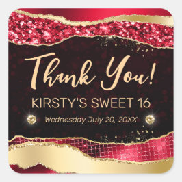 レッドと金ゴールドグリッターグラムティアーズSweet sixteen スクエアシール