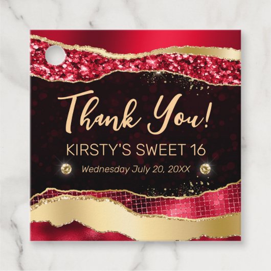 レッドと金ゴールドグリッターグラムティアーズSweet sixteen フェイバータグ (正面)