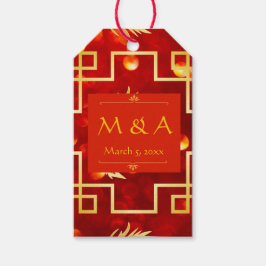 レッドと金ゴールドドラゴン結婚ズ ギフトタグ