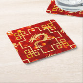 レッドと金ゴールドドラゴン結婚ズ スクエアペーパーコースター (アングル)
