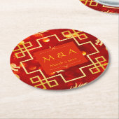 レッドと金ゴールドドラゴン結婚ズ ラウンドペーパーコースター (アングル)