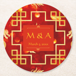 レッドと金ゴールドドラゴン結婚ズ ラウンドペーパーコースター