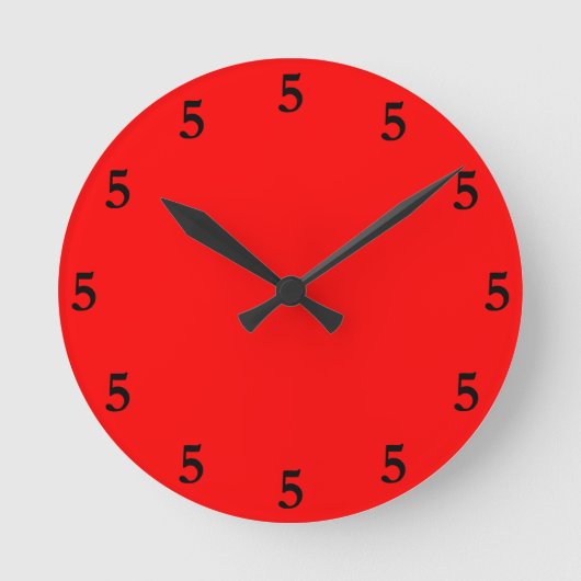レッドにブラックの5時計 ラウンド壁時計 (正面)