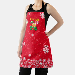 レッドのクリスマスキャンディーケインとスノーフレーク エプロン