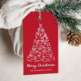 レッドのクリスマスツリーのリボン ギフトタグ