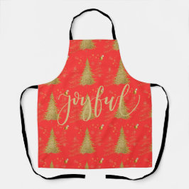 レッドのクリスマス+ホリデーパーティーのゴールドJOYFUL エプロン