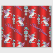 レッドのクリスマス・ユニコーン ラッピングペーパー (フラット)