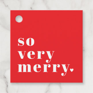 レッドのモダンクリスマスギフトタグ So Very Merry フェイバータグ