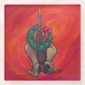 レッドの犬のクリスマス ガラスコースター (正面)