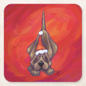 レッドの犬のクリスマス スクエアペーパーコースター (正面)