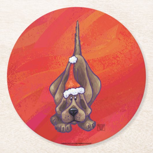 レッドの犬のクリスマス ラウンドペーパーコースター (正面)