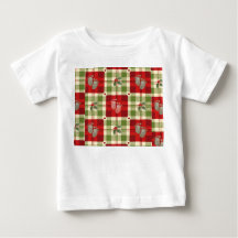 レッドの田舎風クリスマス柄ベビーTシャツ