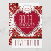 レッドはっきりしたろうけつ染めラブハートブライダルシャワー 招待状 (正面/裏面)