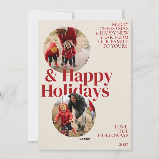 レッドはっきりしたタイポグラフィサンタフォトホリデーカード シーズンカード (裏面)