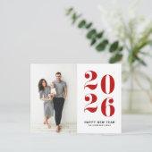 レッドはっきりしたタイポグラフィ2022写真が新年を迎える シーズンポストカード (スタンド正面)