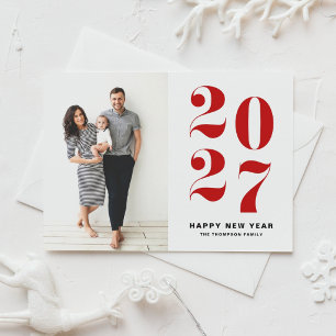 レッドはっきりしたタイポグラフィ2022写真が新年を迎える シーズンポストカード