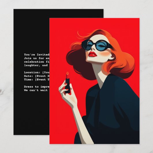 レッドはっきりしたレトログラマー 招待状 (正面/裏面)