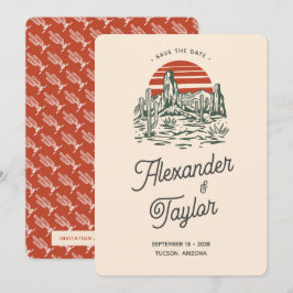 レッドはっきりしたレトロサグアーロランドスケープ結婚デザート セーブザデート