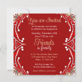 レッドろうけつ染めボヘミアン婚約パーティ 招待状 (裏面)