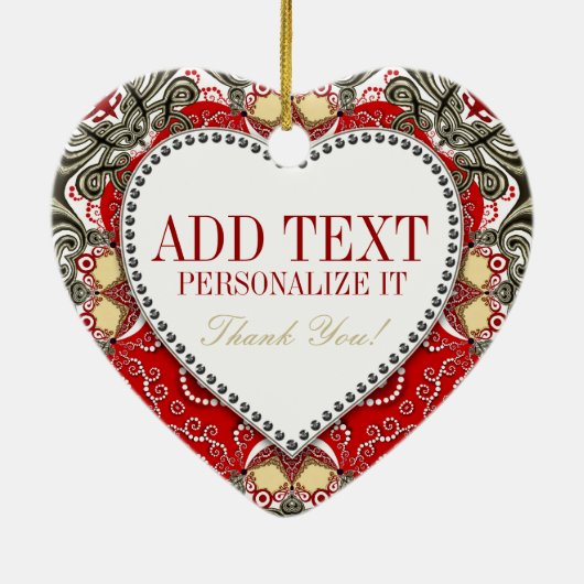 レッドろうけつ染めモノグラムラブハートオーナメント セラミックオーナメント (裏面)