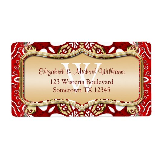 レッドろうけつ染めモノグ結婚ラム住所 シール (正面)