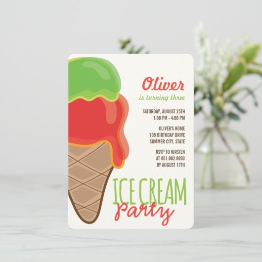 レッドアイスクリームボーイサマーバースデーパーティー招待状 招待状 (スタンド正面)