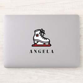 レッドアイススケートで滑るスタースケートガールの名前かわいガーリー シール