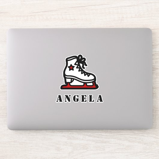 レッドアイススケートで滑るスタースケートガールの名前かわいガーリー シール (コンピューター)