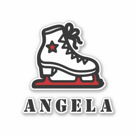 レッドアイススケートで滑るスタースケートガールの名前かわいガーリー シール (正面)