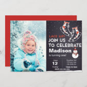 レッドアイススケート誕生日招待状と写真 招待状 (正面/裏面)