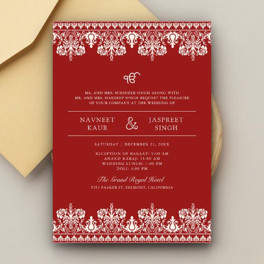 レッドアイボリーダマ縁どスクアナンドカラジ結婚シーク 招待状