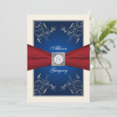 レッドアイボリーブルーモノグラム結婚式招待状 招待状 (スタンド正面)