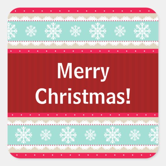 レッドアクアストライプのクリスマスパターンカスタム文字 スクエアシール (正面)