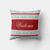 レッドアクアスノーフレークスクリスマスパターン名前をカスタムする クッション (裏面)