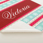 レッドアクアスノーフレークスクリスマスパターン名前をカスタムする シェルパブランケット (3/4)