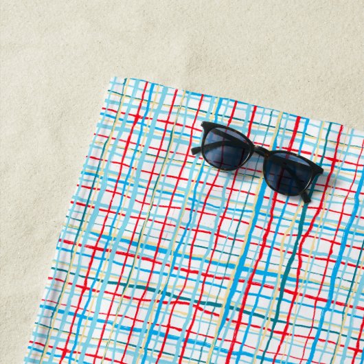 レッドアクアターコイズイエロースクライグリーラインプレイド ビーチタオル (インサイチュ)