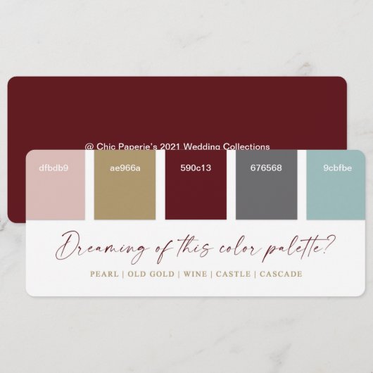 レッドアクア＆ゴールド ホリデー ウェディング カラー パレット カード (正面/裏面)